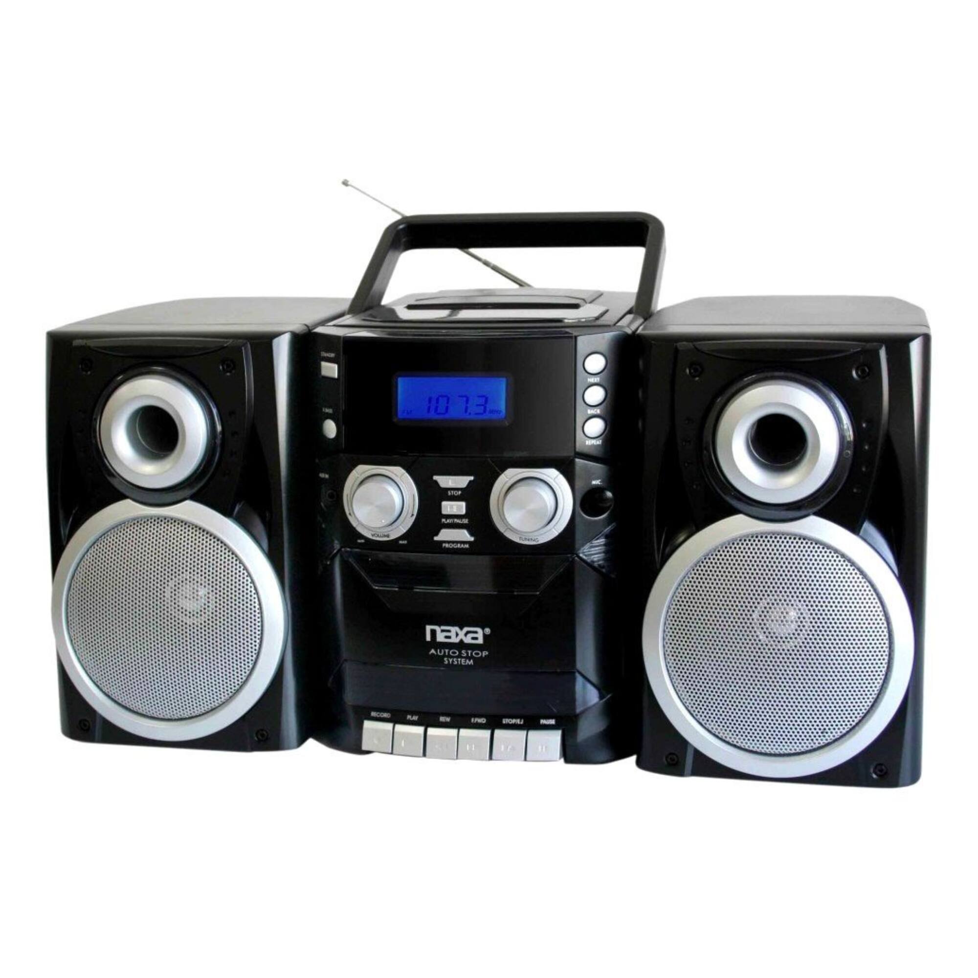 Naxa - Portable CD Player with AM FM Stereo Radio Cassette Player and Recorder - Black