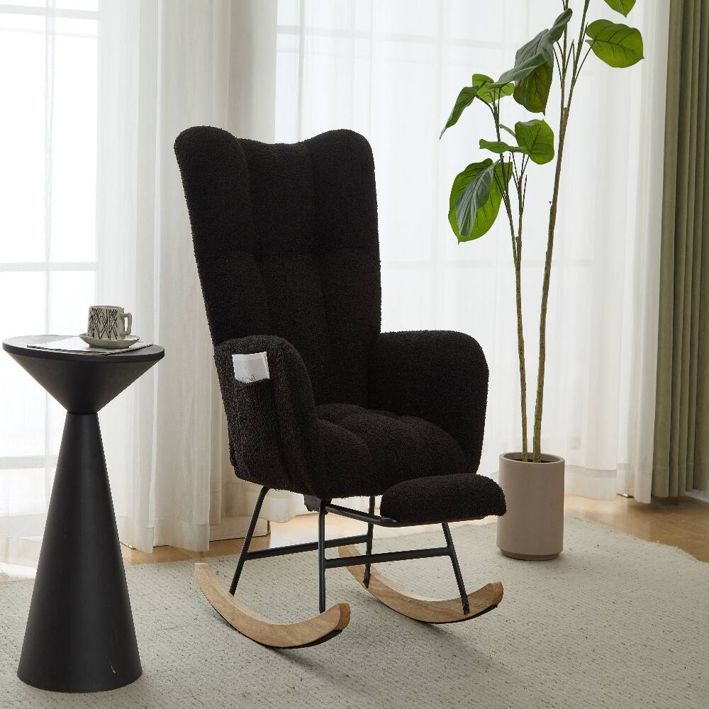 Alt View 6. Loheer - Loheer Teddy Fabric Wingback Glider Rocker with Ottoman Set, Nursery Nursing Chair, Dark Blue - Dark Blue.