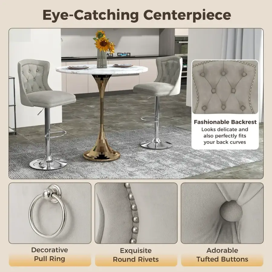 Eye-Catching Centerpiece: 3011 0 Fashionable Backrest: Looks delicate and perfectly fits your back curves Decorative Pull Ring: Exquisite Round Rivets Adorable Tufted Buttons