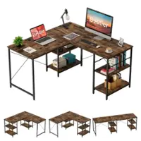 Bestier 55inch Gaming Desk L-shaped Desk Office Computer Desk - Brown - Front_Zoom