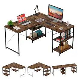 Bestier - 55inch Gaming Desk L-shaped Desk Office Computer Desk - Brown