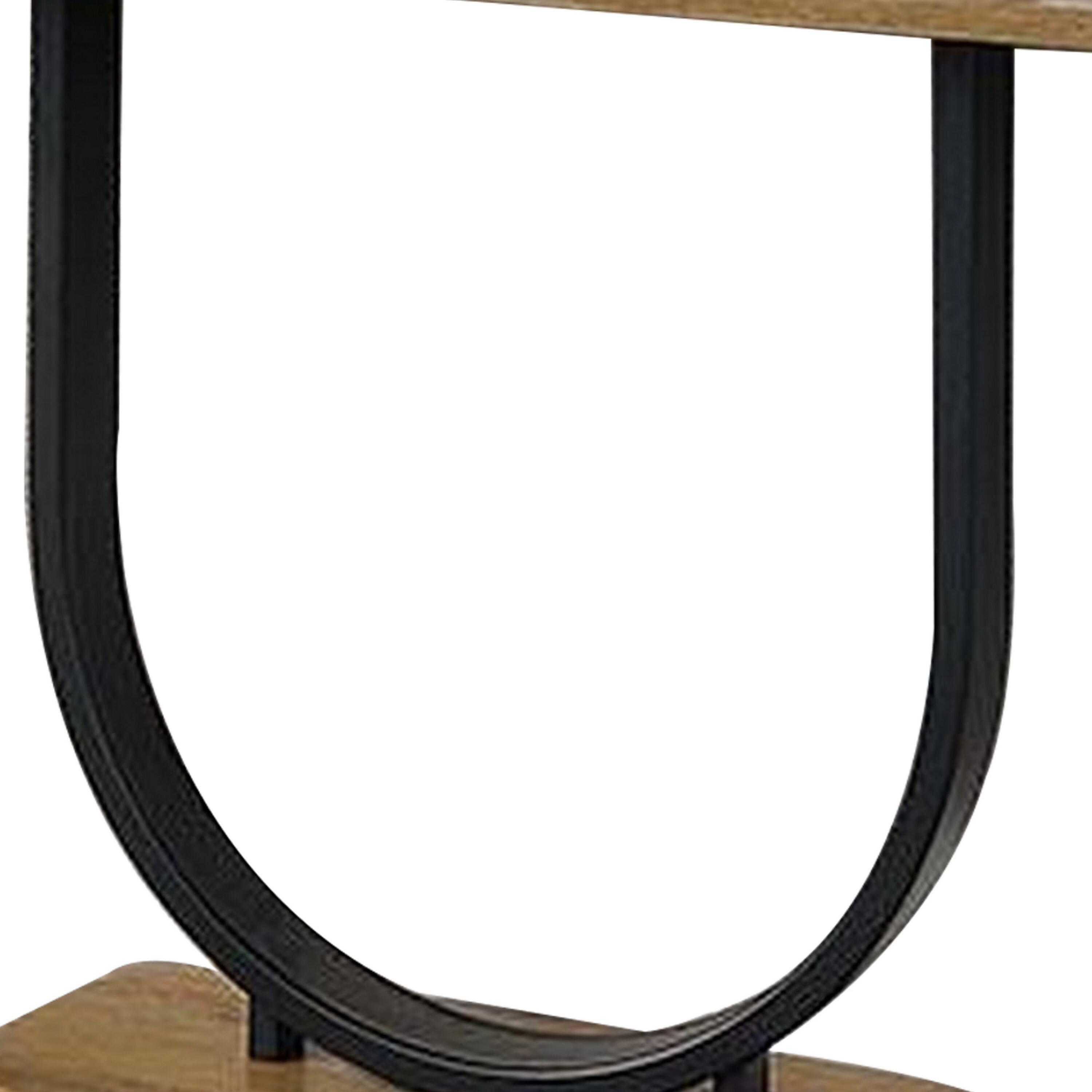 Alt View 1. Manhattan Lane - Obin 47 Inch Sofa Table, Rustic Oak Brown MDF, Black U Shape Steel Base - Black, Brown.
