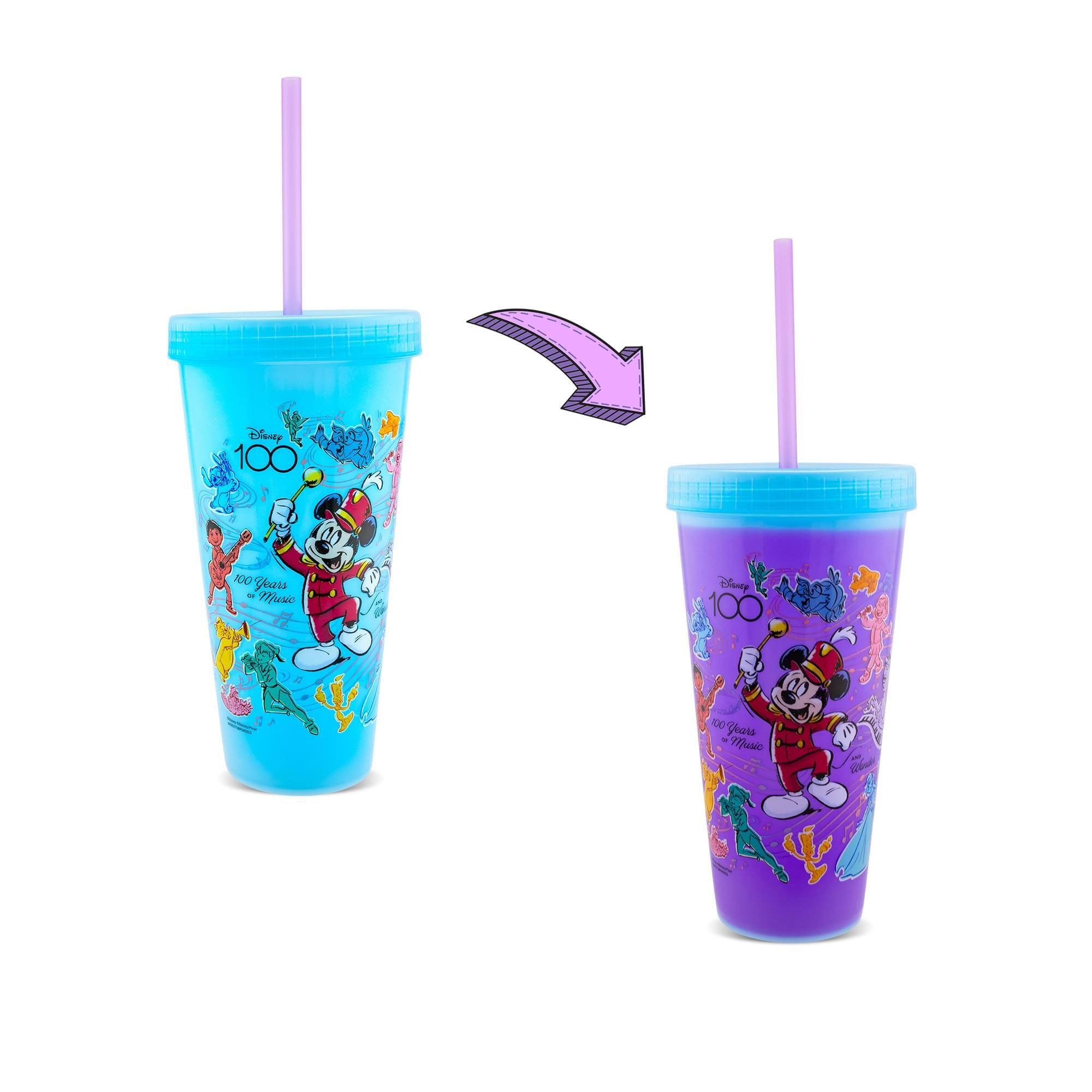 Silver Buffalo - Disney 100 Mickey Mouse Color-Change Tumbler With Lid and Straw | Holds 20 Ounce - Blue