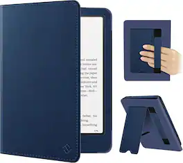 Fintie - Case for 7"/6.8" Kindle Paperwhite 12th/11th Gen & Kindle Colorsoft PU Leather Stand Cover Foldable Kickstand Hand Strap - Navy