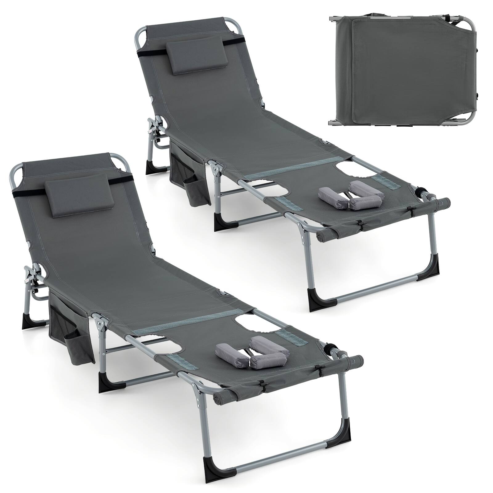 Alt View 9. Gymax - Gymax Outdoor Folding Chaise 5-Position Lounge Chair w/ Face Hole & Adjustable Footrest Gray - Gray.