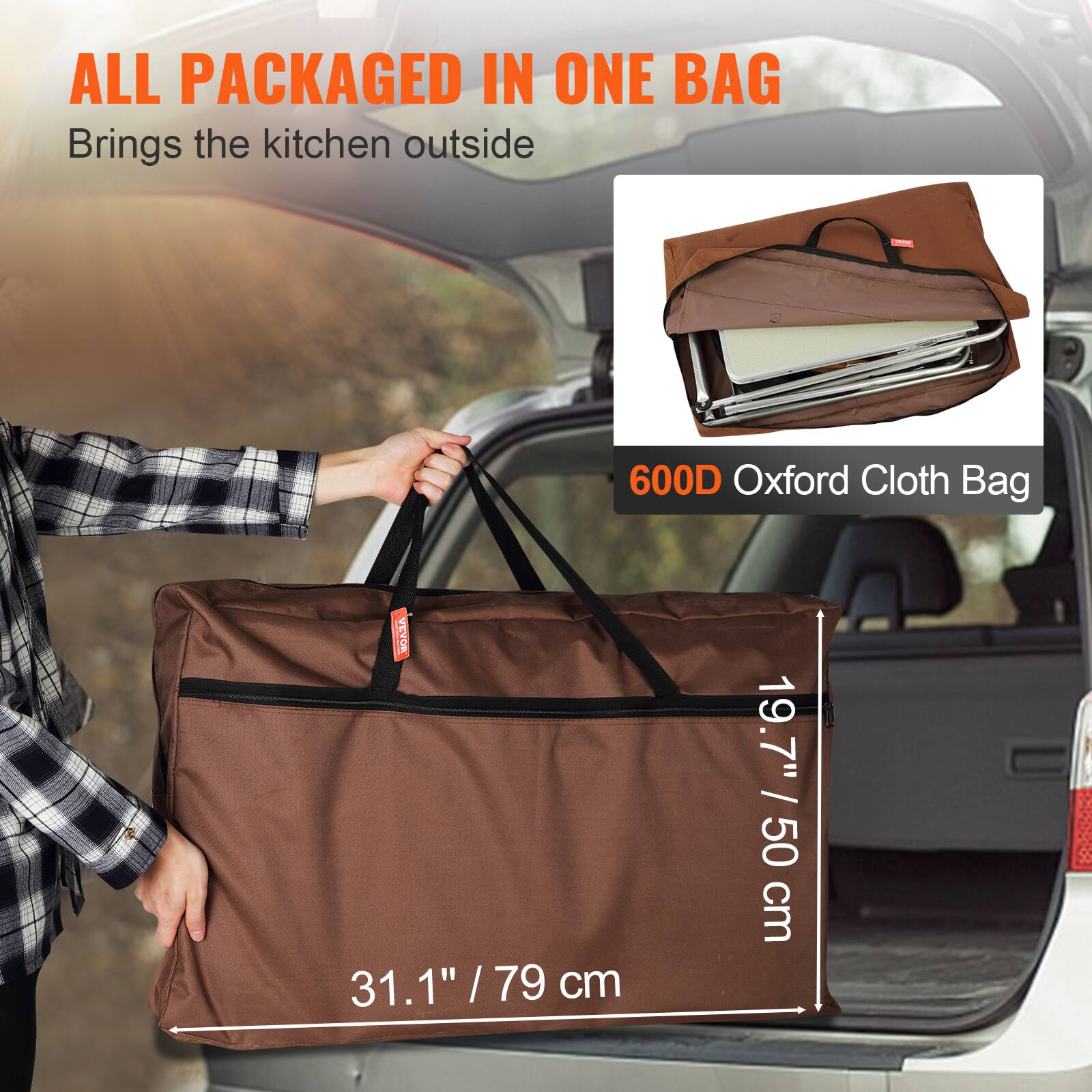 ALL PACKAGED IN ONE BAG Brings the kitchen outside I 600D Oxford Cloth Bag 31.1" / 79 cm 19.7" / 50 cm