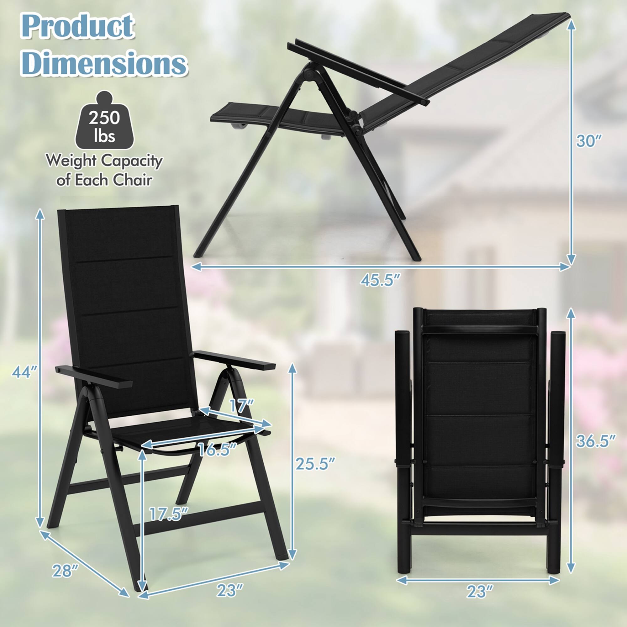 Product Dimensions: 250 lbs weight capacity of each chair.