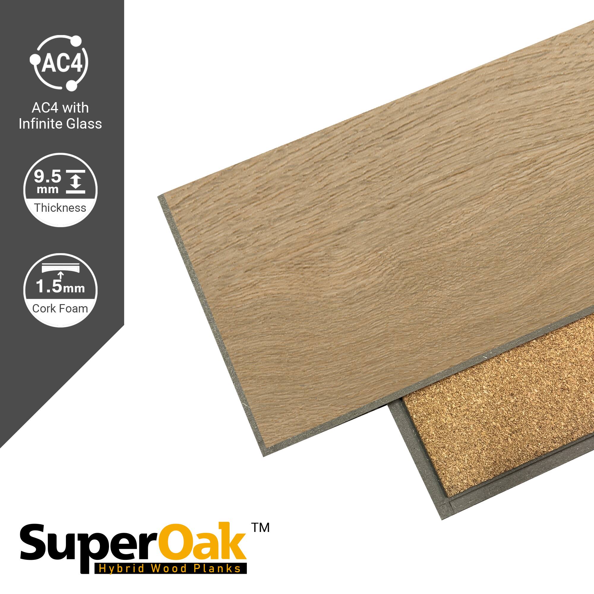 AC4 with Infinite Glass  
9.5 mm Thickness  
1.5 mm Cork Foam  
SuperOak Hybrid Wood Planks