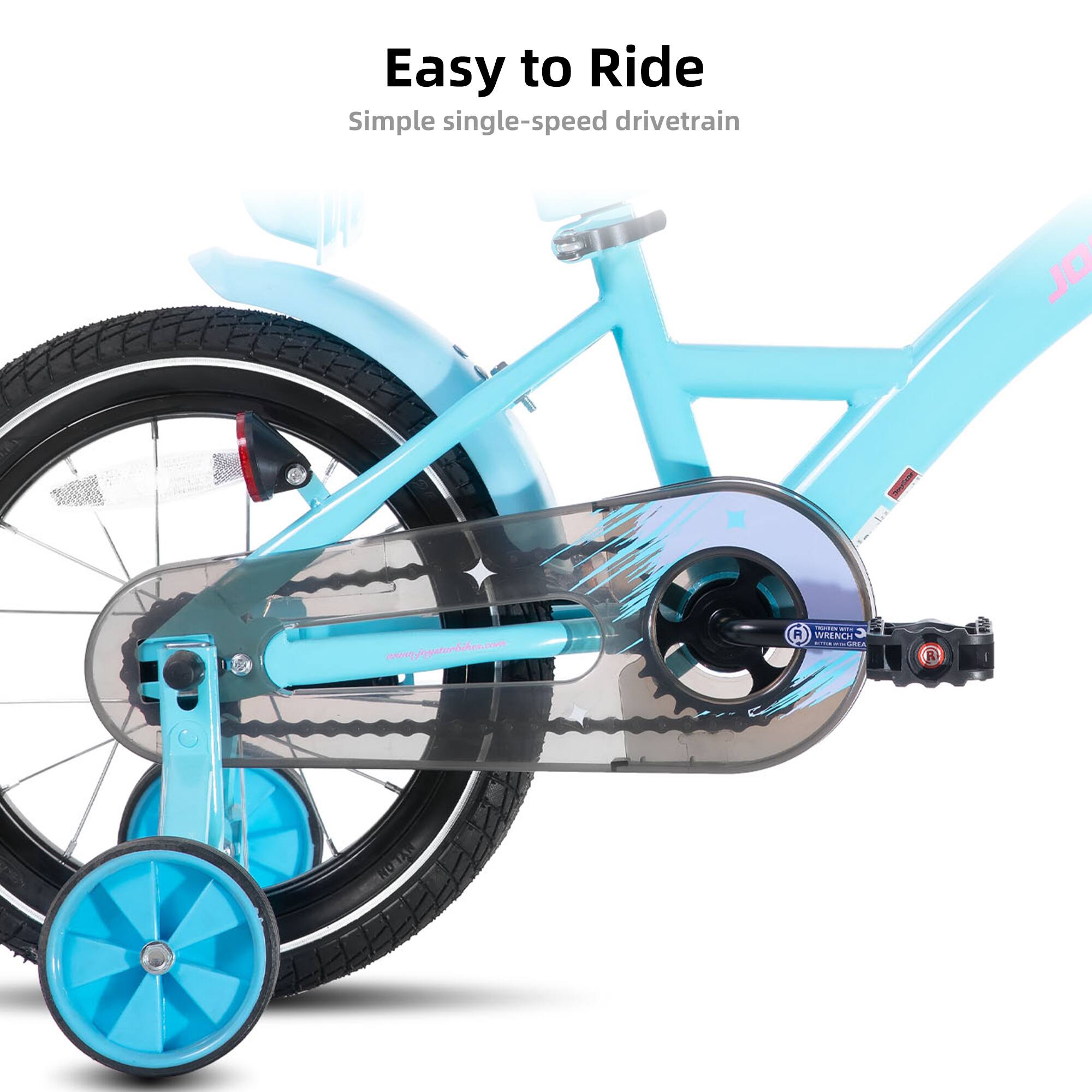 Easy to Ride  
Simple single-speed drivetrain  

JO wwydyyatorbchoo.com - R WRENCH ER . R