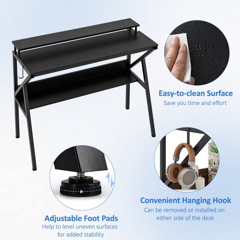 Easy-to-clean Surface  
Save you time and effort  

Adjustable Foot Pads  
Help to level uneven surfaces for added stability  

Convenient Hanging Hook  
Can be removed or installed on either side of the desk