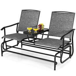 Mondawe - 2-Person Rocking Loveseat w/ Center Tempered Glass Table, Double Outdoor Glider Bench with Mesh Fabric - Gray