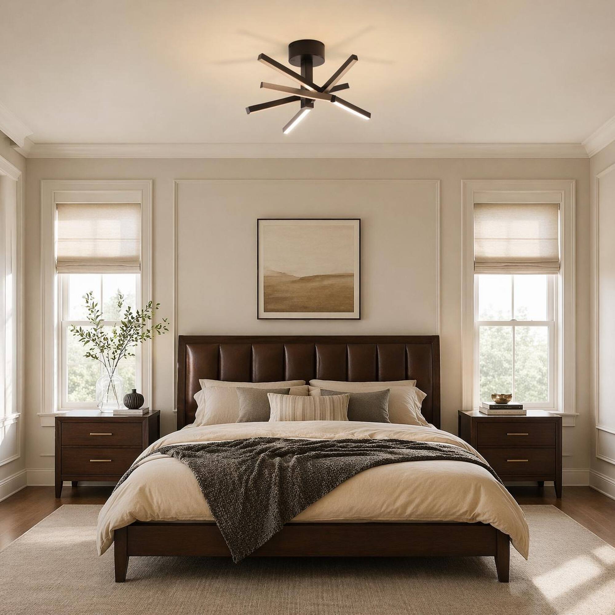 Back. RYHNUYNE - Modern Sputnik‑Style LED Ceiling Light Fixture,Black Ceiling Lighting for Living Room Entryway - Black.