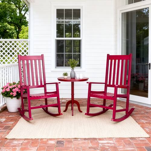 Alt View 7. Winado - Wooden Rocker Rocking Chair, All Weather Wooden Rocking Chair with High Backrest, Patio Rocker for Garden, Yard, Balcony - Angora Red.