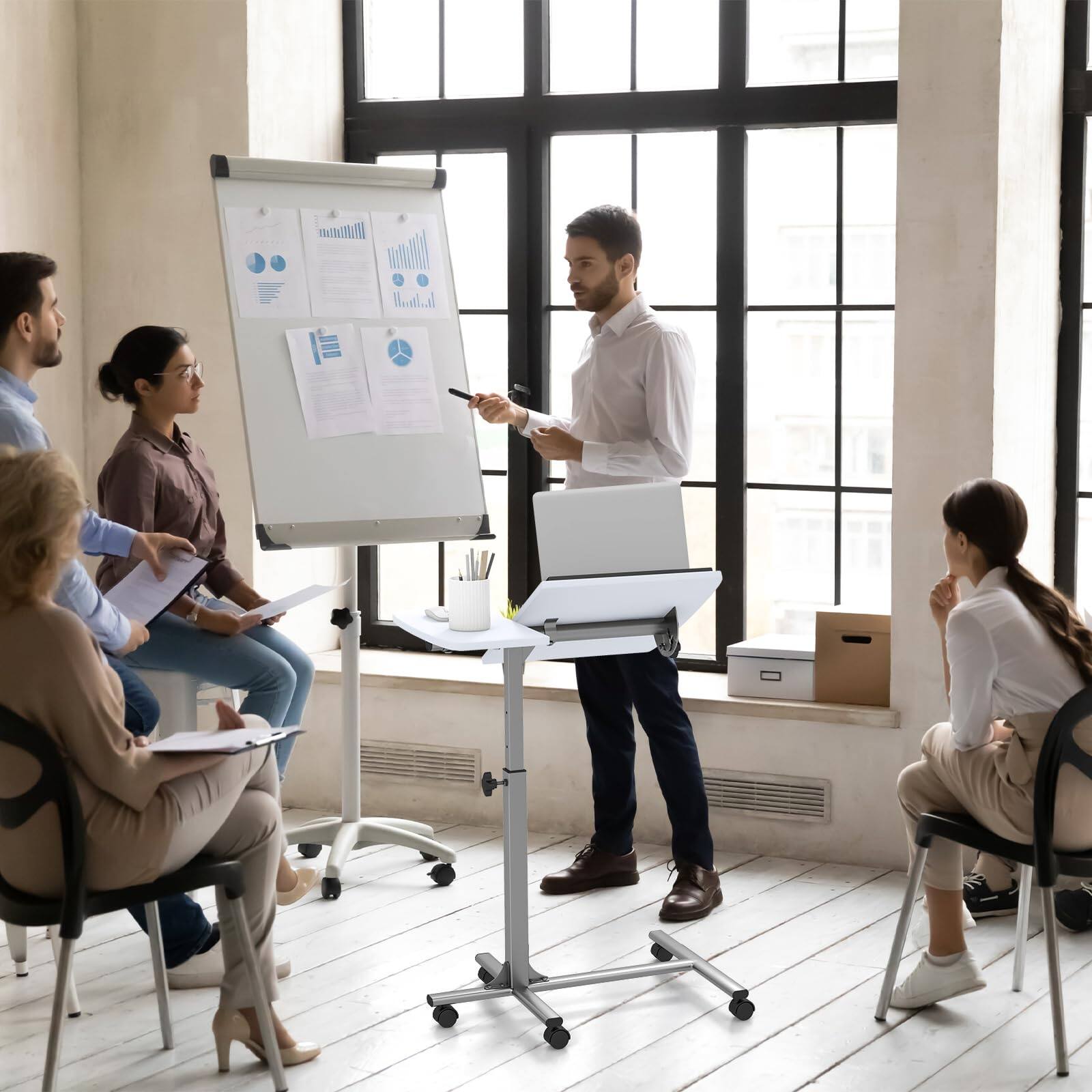 Alt View 7. Ecooso - Rolling Laptop Table, Height Adjustable, Tilt Top, Mobile Computer Stand for Home Office - White.