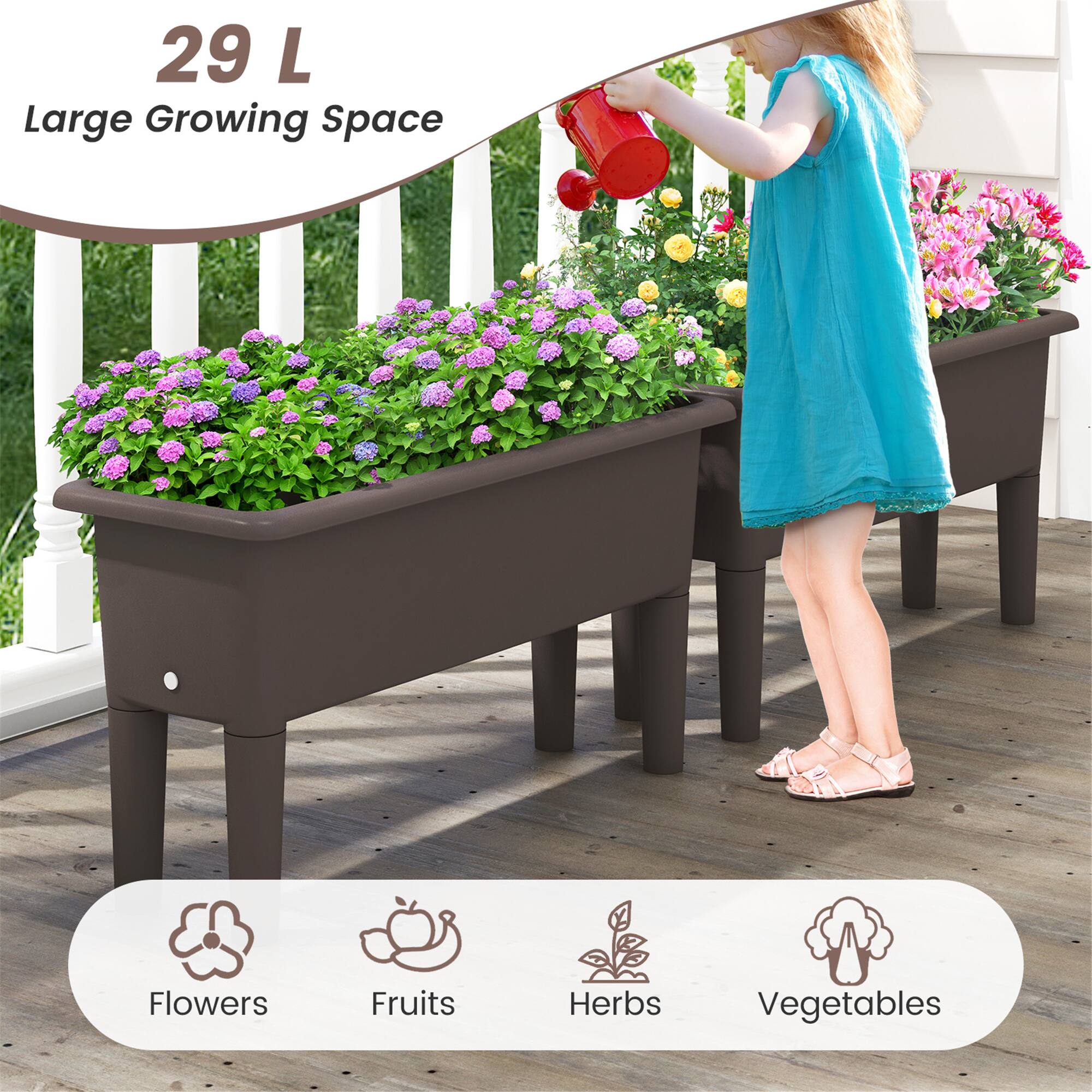 29 L  
Large Growing Space  

Flowers  
Fruits  
Herbs  
Vegetables