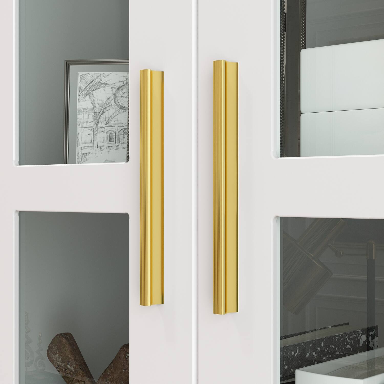 Alt View 8. FUFU & GAGA - Tempered Glass Display Cabinet with Metal Handles and Silent Drawers for Living Room or Study Storage - White.