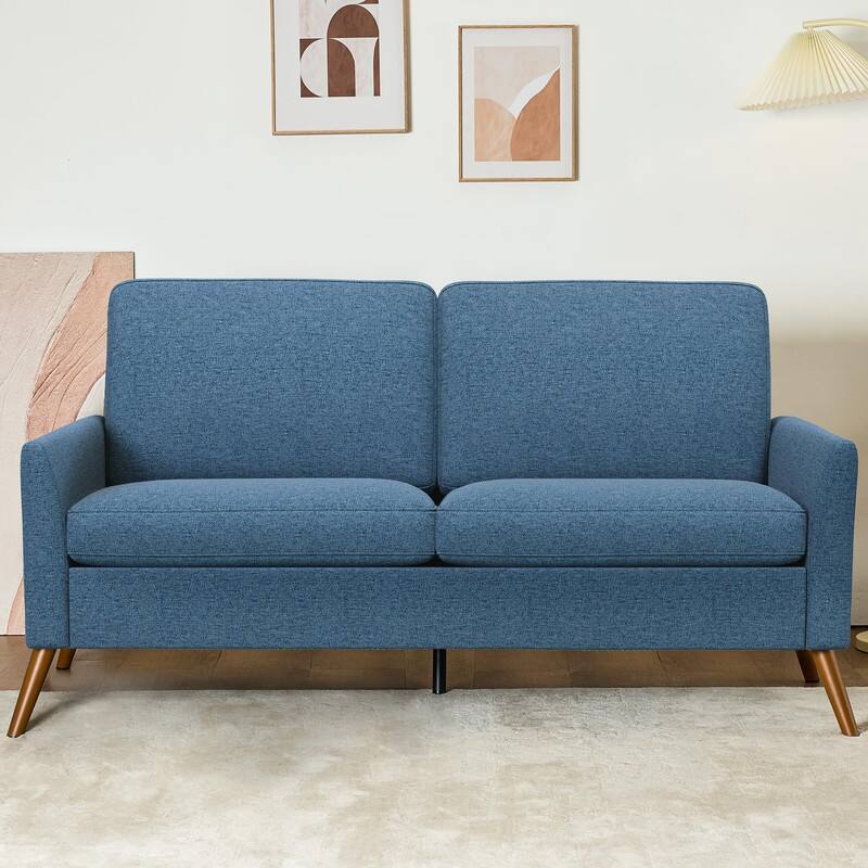 Dyonery - 68" Loveseat Sofa,Tool-Free Setup Small Couches,Blue Linen - Blue