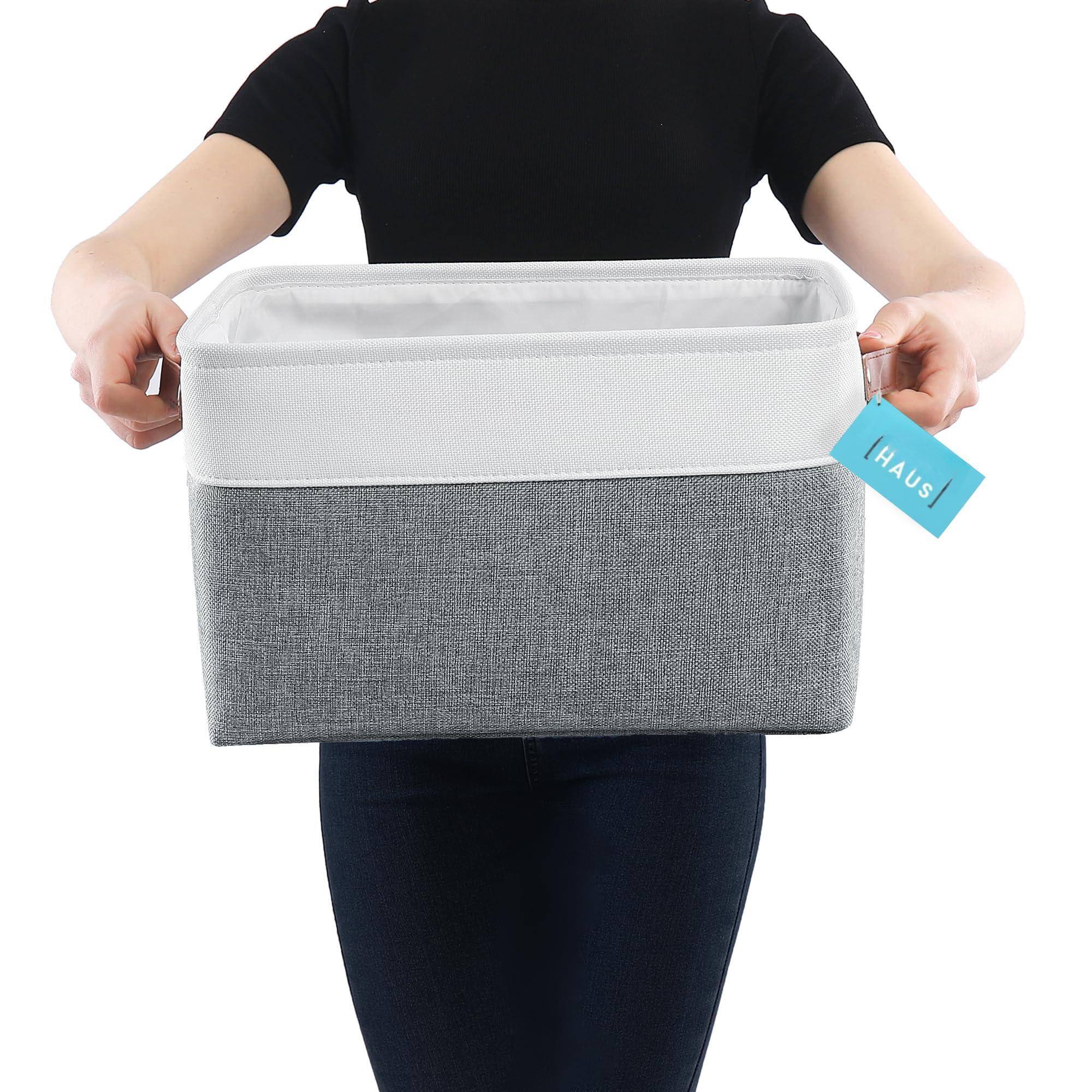 Alt View 3. Dapper Styles - Fabric Storage Baskets For Shelves 15x11in Closet Bins Cloth Organizing Linen Organizers Basket - Gray / Off-White-Small - 6pc.