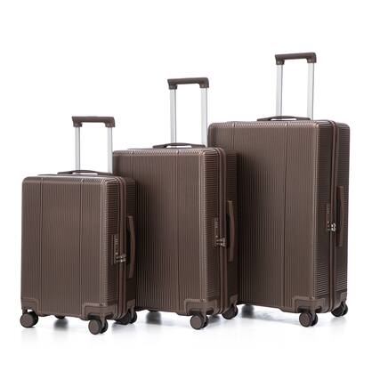 Front. Ropilly - Ropilly 3 Piece Luggage Set ABS Hard Shell Suitcase with TSA Lock Brown - Brown.