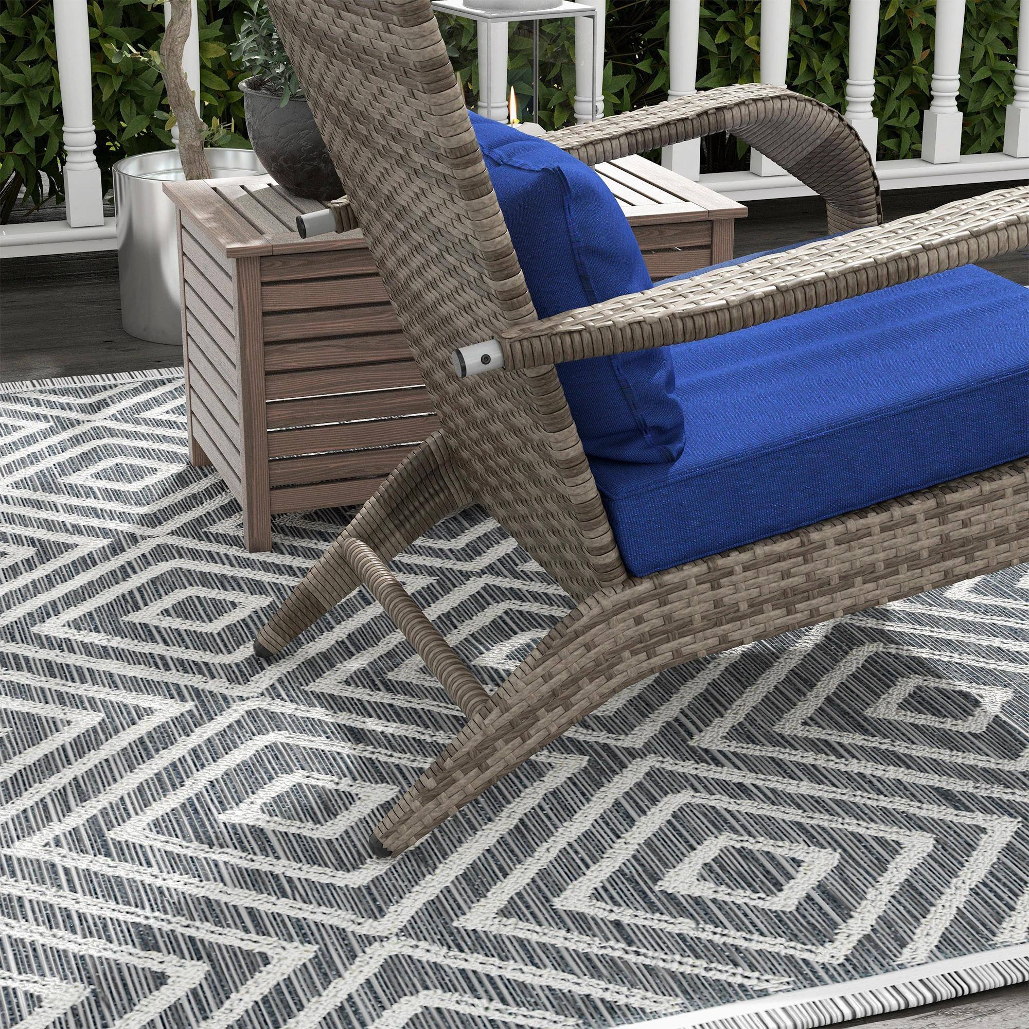 Alt View 1. Resenkos - Resenkos Adirondack Wicker Fire Pit Chair Ottoman Set, Blue Comfort, Outdoor Patio Living Room,Blue - Blue.