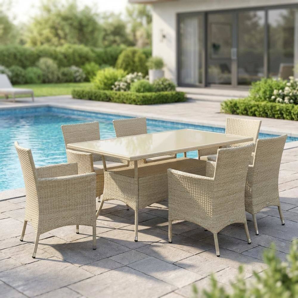 Alt View 3. Outdoor Escape - Wicker Outdoor Bistro Table with Linen Finish and Durable Wicker Surface - Natural Linen.