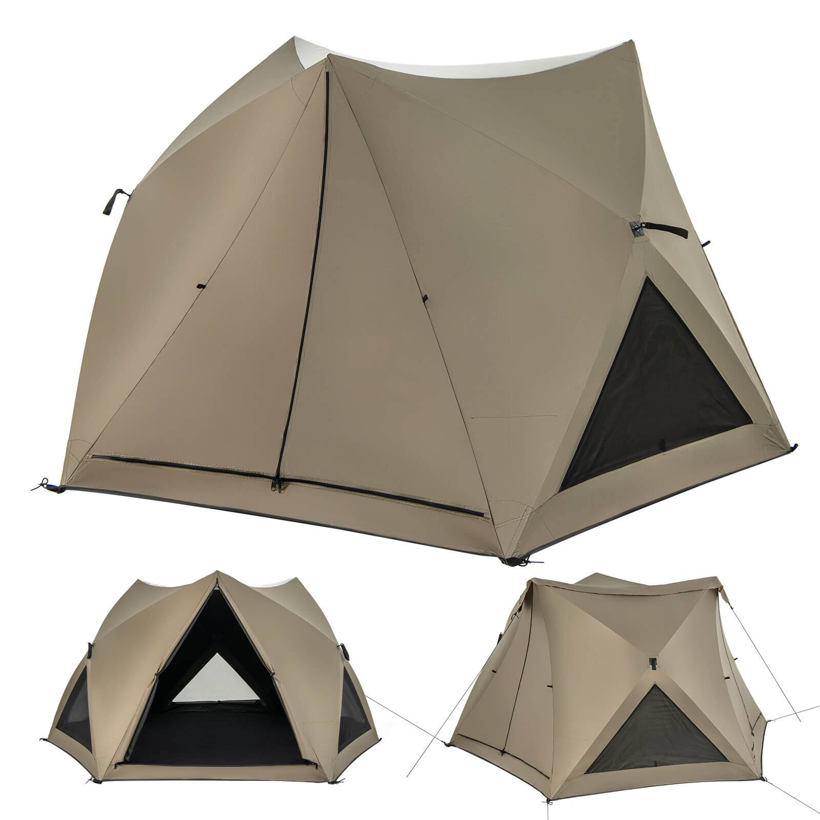 Front. Costway - Pop-up Camping Tent for 4/5/6 People with Rainfly Skylight 3 Doors 3 Windows - Olive Green.