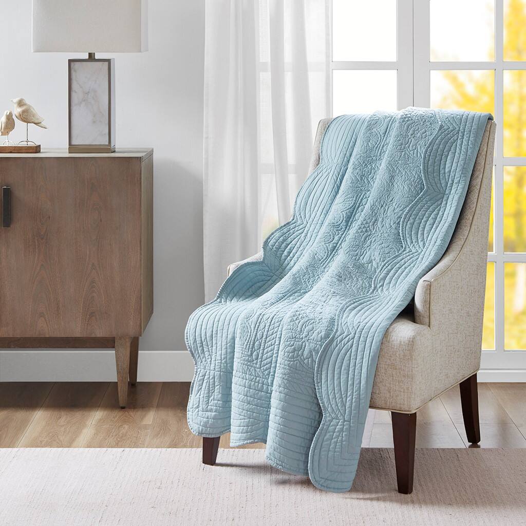 Alt View 1. Gracie Mills - Gracie Mills Milan Oversized Quilted Throw with Scalloped Edges - Blue.