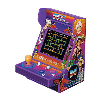 Sure, here is the corrected and grouped text from the image:
---
**Top Left:**
- DC DATA EAST
- © G-MODE
**Top Right:**
- MY ARCADE
**Screen:**
- P
- O HI 20000 E 5 T 4
**Bottom Left:**
- MY ARCADE
**Bottom Right:**
- DC
- DATA EAST
- © G-MODE Corporation Licensed by G-MODE
**Buttons:**
- B
- A
**Additional Text:**
- Leend Cipevation
- G-MODE
- DataSaxt
- Cts
---
This should cover all the visible text from the image.