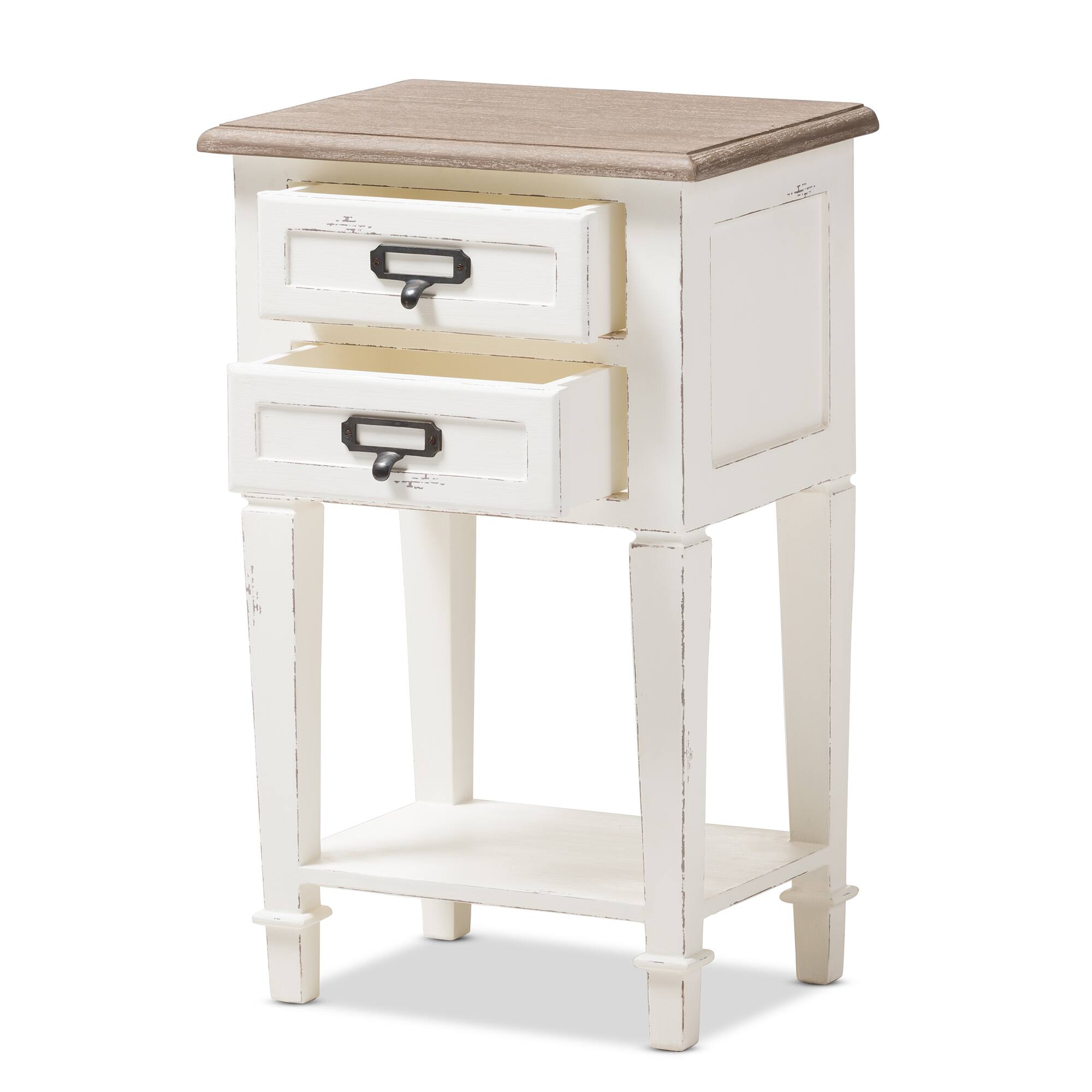 Angle. Baxton Studio - Dauphine Provincial Style Weathered Oak and Wash Distressed Finish Wood Nightstand - White/Natural.