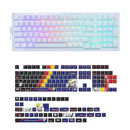 iBUYPOWER - MK9 Pro RGB Mechanical Gaming Keyboard / Linear Switches + HYTE Mobile Suit Gundam Wing Keycap Bundle - White