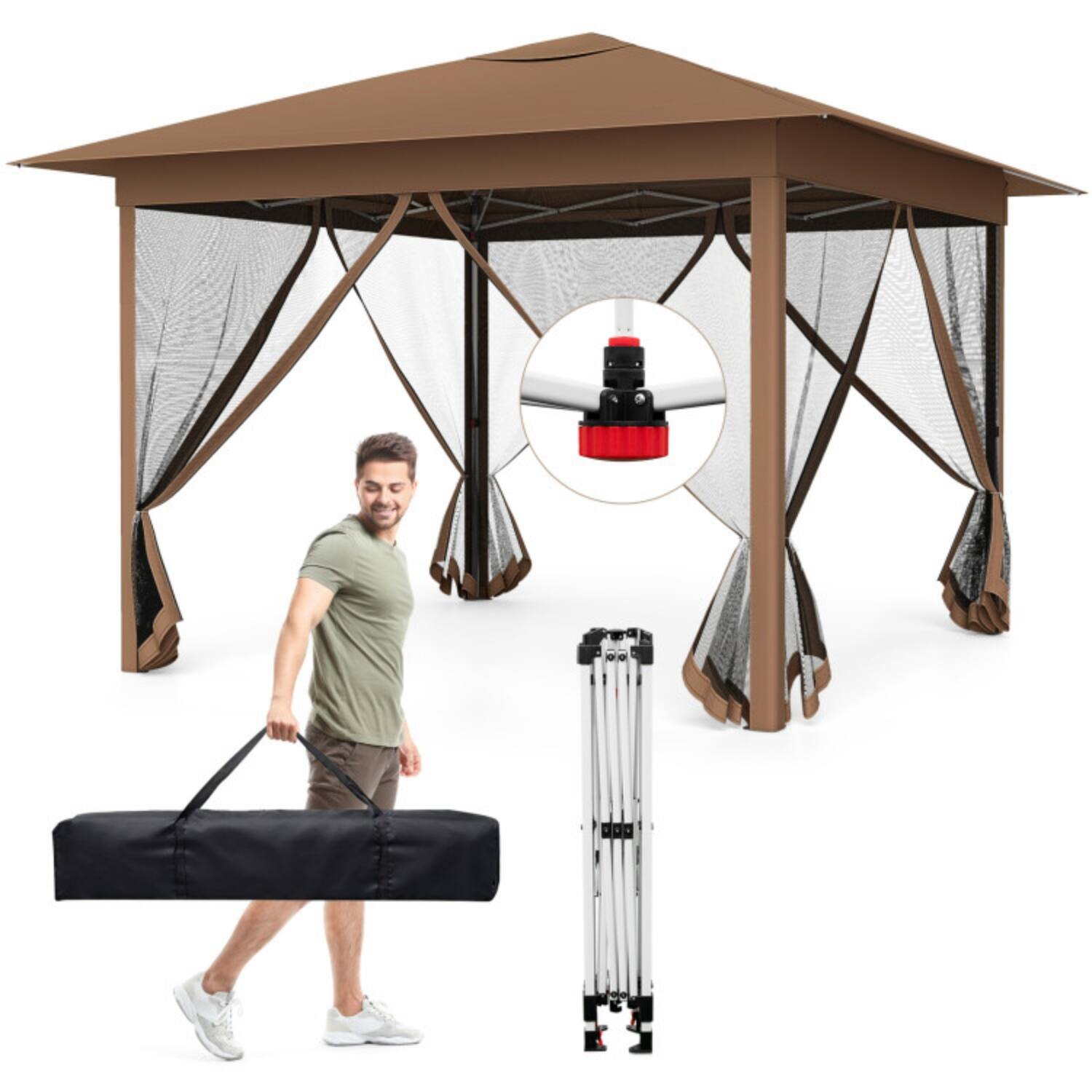 Alt View 5. Mondawe - 11.5 x 11.5 FT Pop-Up Canopy Tent with 4 Mesh Sidewalls and Carry Bag - Brown.