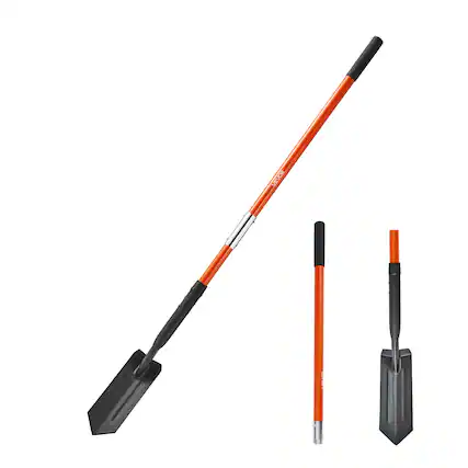 Front. VEVOR - Trench Shovel,4 in Blade Heavy-Duty Trenching Shovel,Narrow Spade Trench Digger with Handle and Non-Slip Grip,56 in Long - Black, orange.