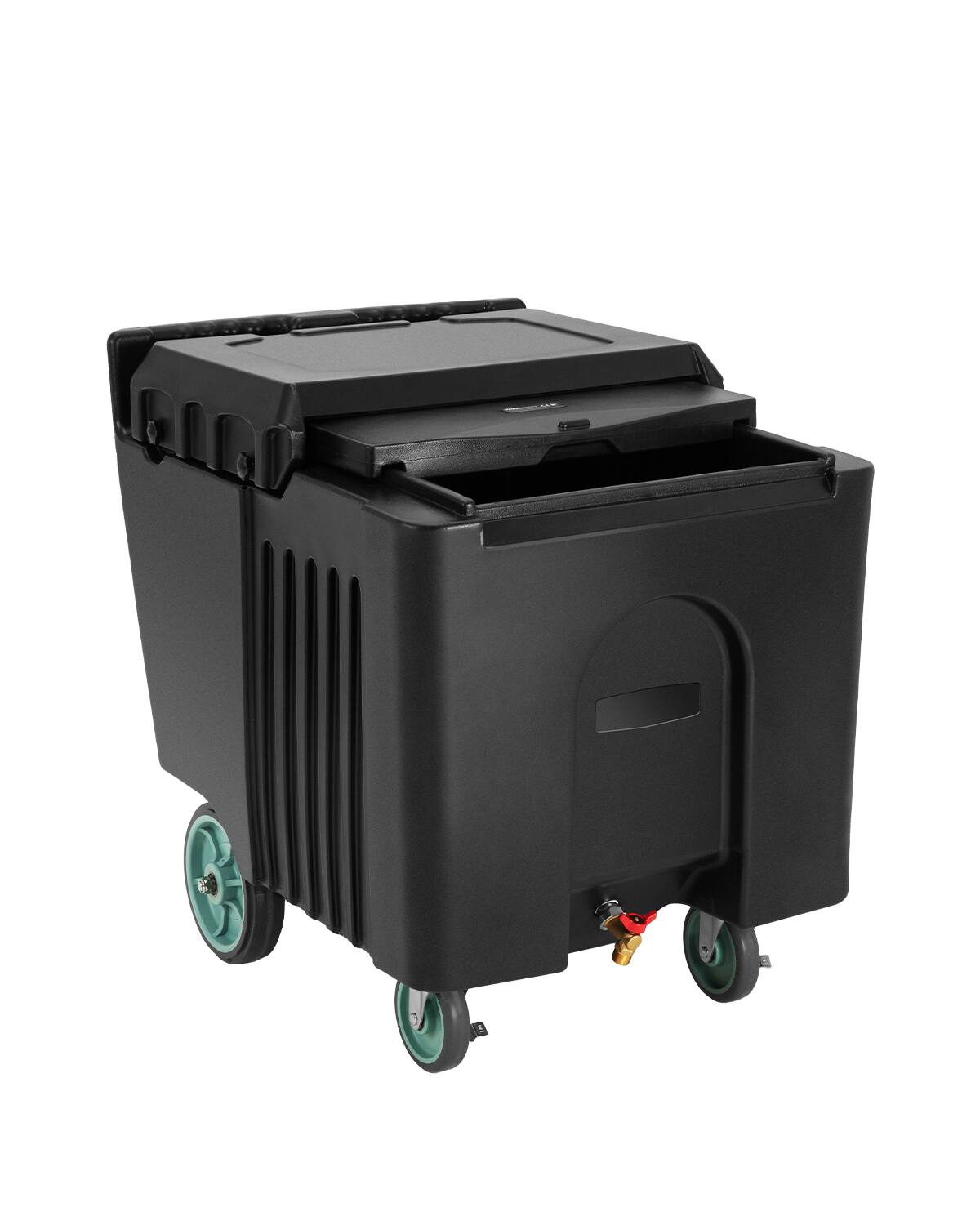 Front. VEVOR - Commercial Ice Bin, 125lbs Portable Ice Caddy, 31.5 x 22.8 x 29 inch Insulated Ice Carrier with 4 Wheels and Sliding Lid - Black.