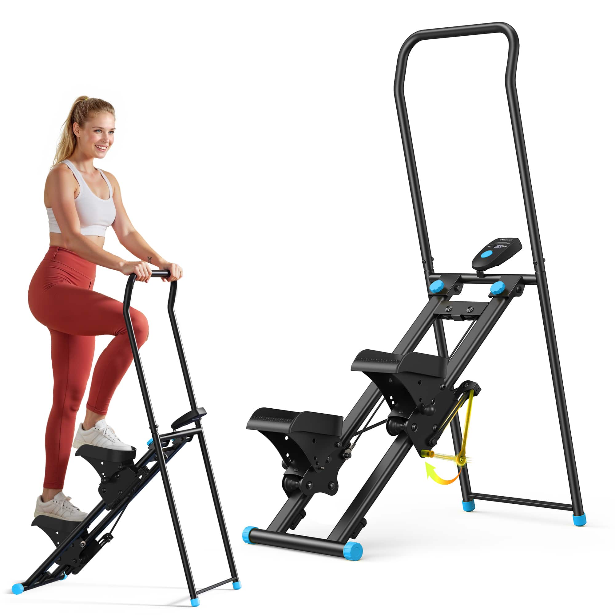 Front. MERACH - MERACH Vertical Climber Stair Stepper Machine Full Body Workout Home Gym Exercis Adjustable Handlebar & Pedals - Black and red.