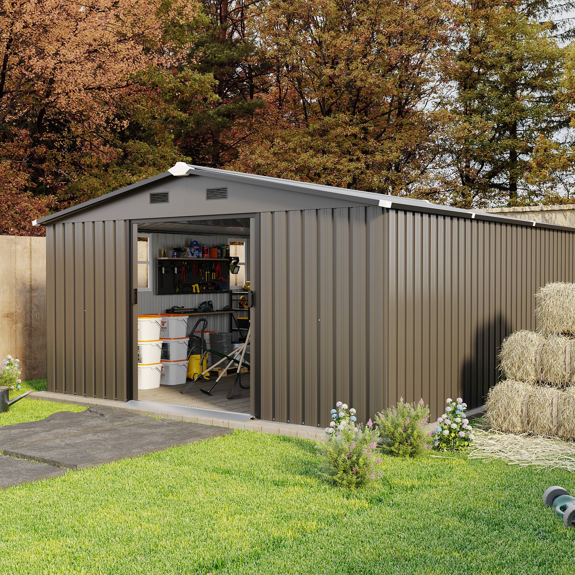 Alt View 5. APRILSOUL - 10 x 12 ft color steel plate surface protective film storage sheds - Brown.