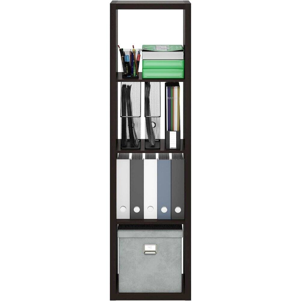 Alt View 1. FurniFact - Black Wood 4 Cube Storage Organizer with Open Back Vertical Cube Storage - Dark Oak.