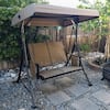 Front. PURPLE LEAF - 2/3-person Deluxe Outdoor Patio Porch Swing with Weather Resistant Steel Frame, Adjustable Tilt Canopy - Beige-2 Person.