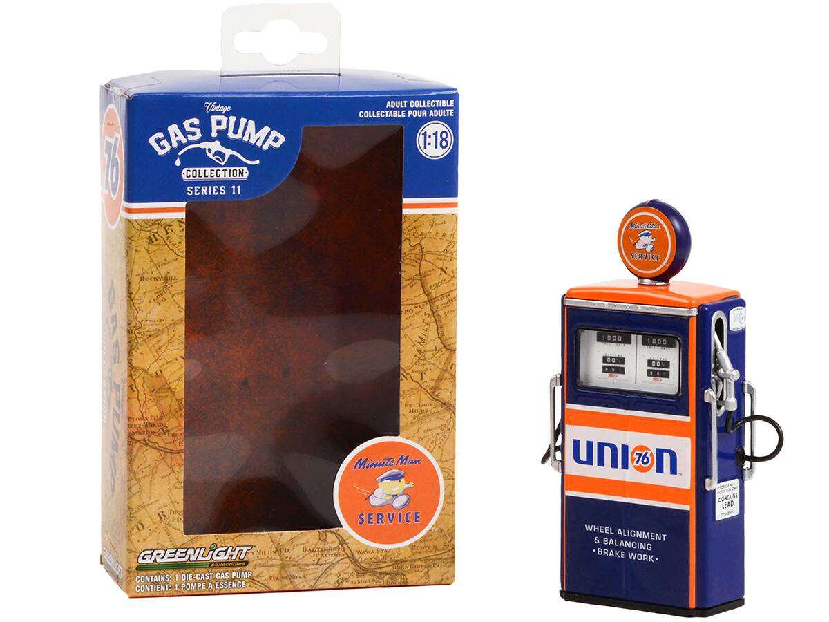 **Vintage Gas Pump Collection Series 11**

**Minute Man Service**

**Adult Collectible Collectable Pour Adulte 1:18**

**Contains: 1 Die-Cast Gas Pump Contient: 1 Pompe à Essence**

**Greenlight**

**Minute Man Service**

**Union 76**

**Wheel Alignment & Balancing Brake Work**

**Contains Lead**