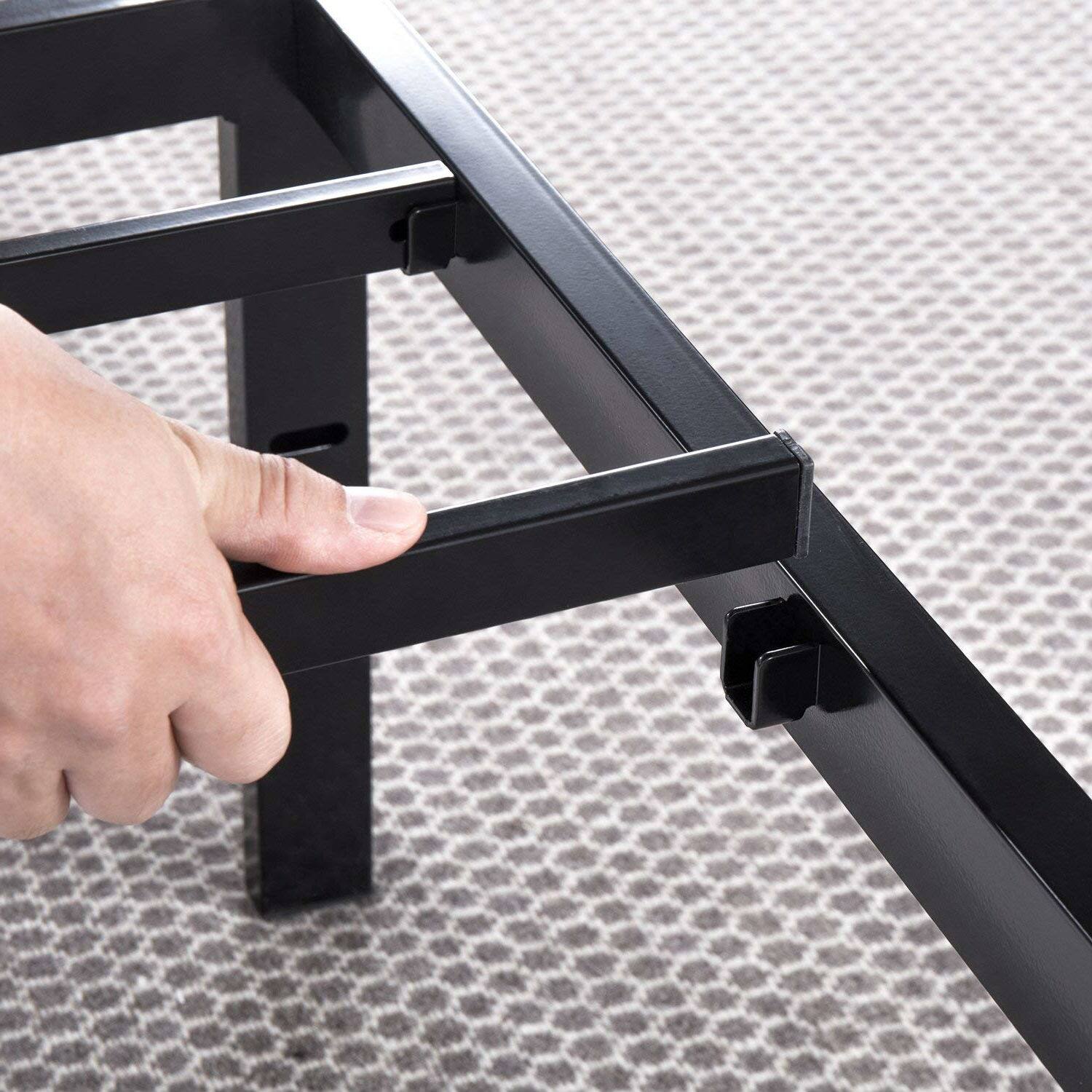 Angle. Hivvago - Twin size Black Metal Platform Bed Frame with Headboard Attachment Slots - Black.