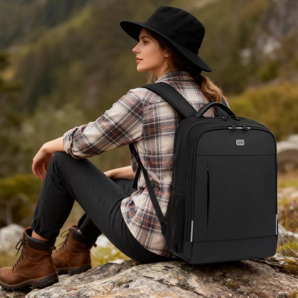 Alt View 1. SKONYON - 18" Multi-Purpose Business Laptop Backpack with 18L Capacity and USB Port - Black.