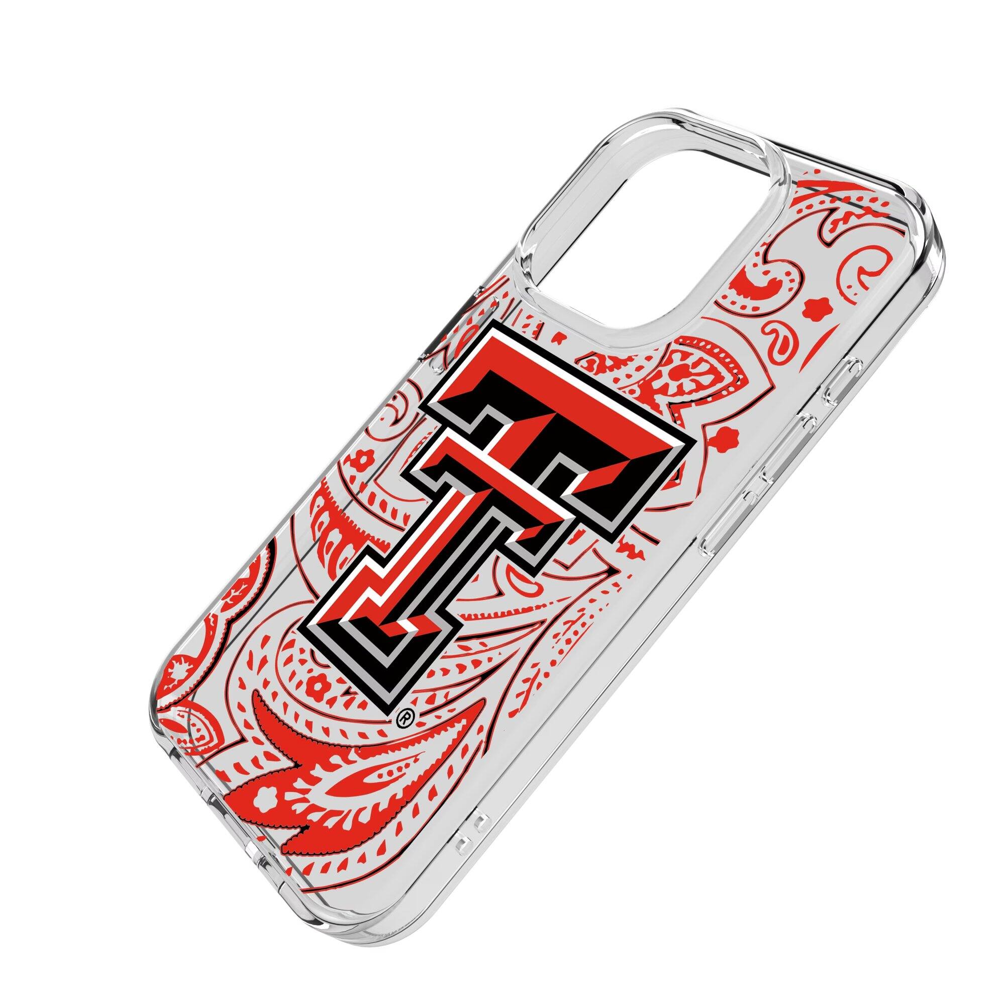 Alt View 1. Keyscaper - Texas Tech Red Raiders iPhone Paisley Design Clear Case - 15 Pro - Multicolor.