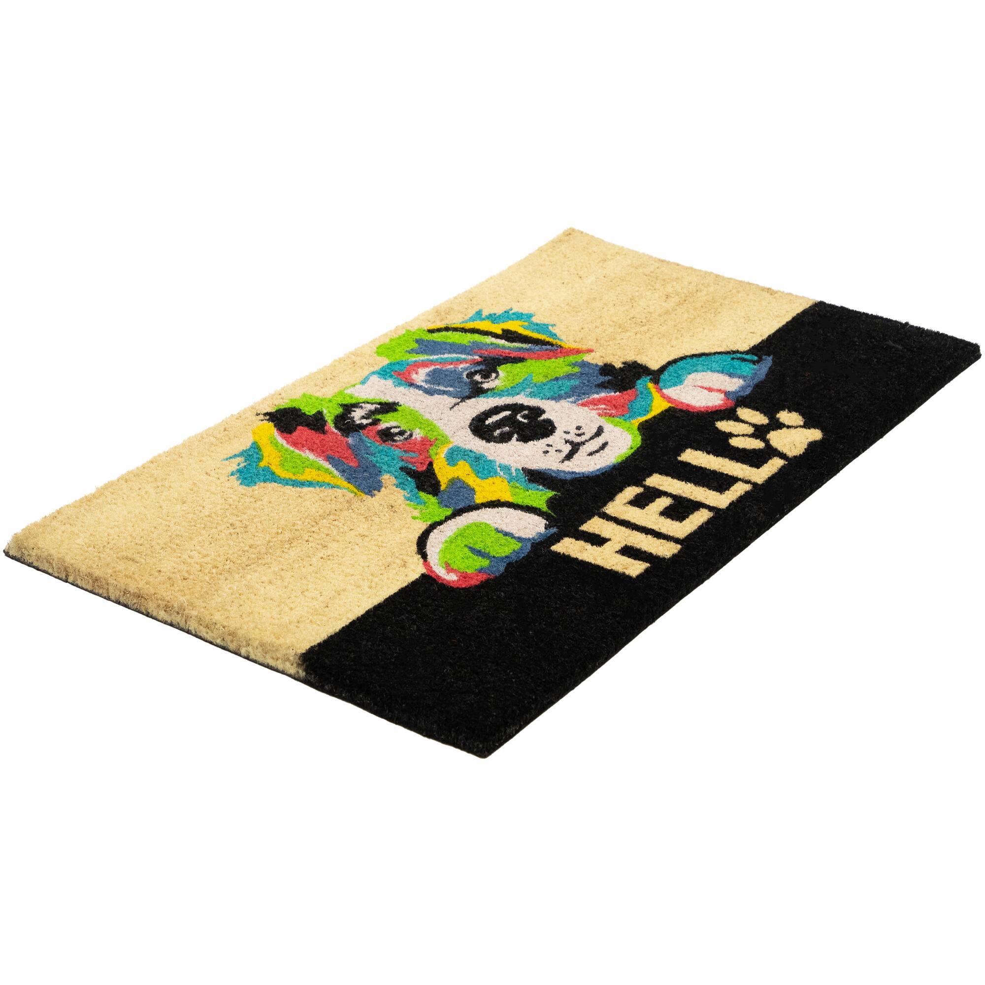 Alt View 4. Northlight - Ivory and Black "Hello" Multicolor Dog Outdoor Coir Doormat 18" x 30" - Multi.