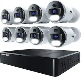 Night Owl - 12-Channel, 8-Camera Indoor/Outdoor Wired IP 4K 2TB NVR Security System - Black and White - Black/White