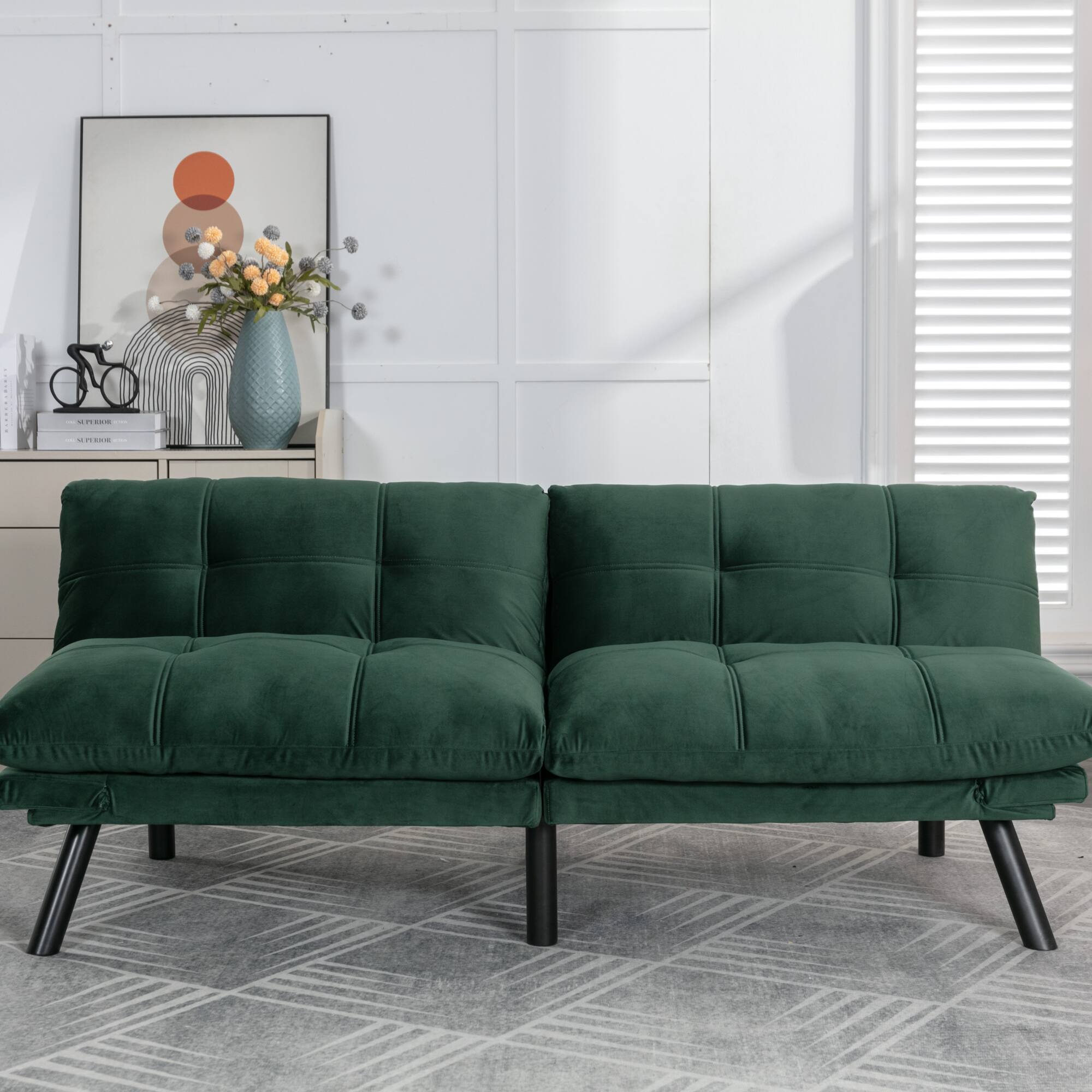 Alt View 2. GOODSILO - Convertible Folding Sofa Bed with Adjustable Armrests and Backrest for Small Spaces - Emerald.