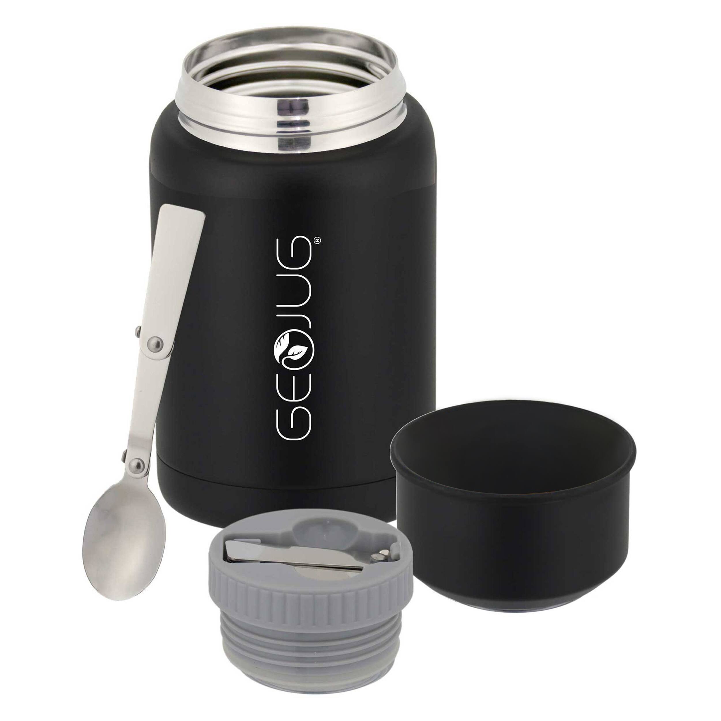 Alt View 2. Brentwood - Brentwood GEOJUG 17oz Insulated Stainless Steel Food Jar in Black with Bowl and Folding Spoon.