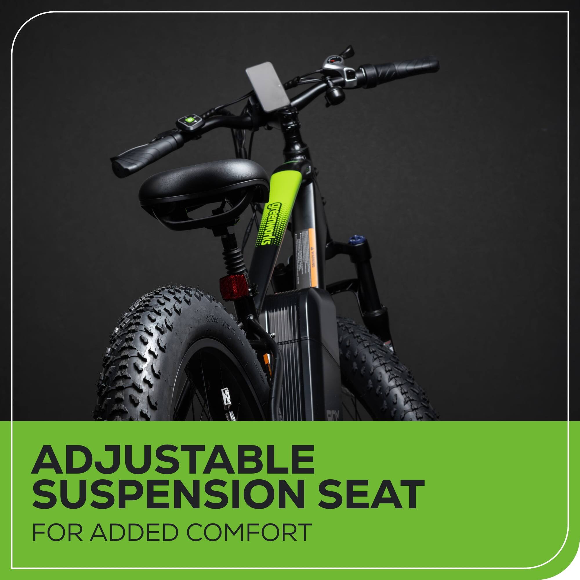 Alt View 7. Greenworks - Greenworks 60V 26" Fat Tire Electric Bicycle, Max 20mph Adjustable 7 Speed Mountain Bike for Adult, Teen - Green.