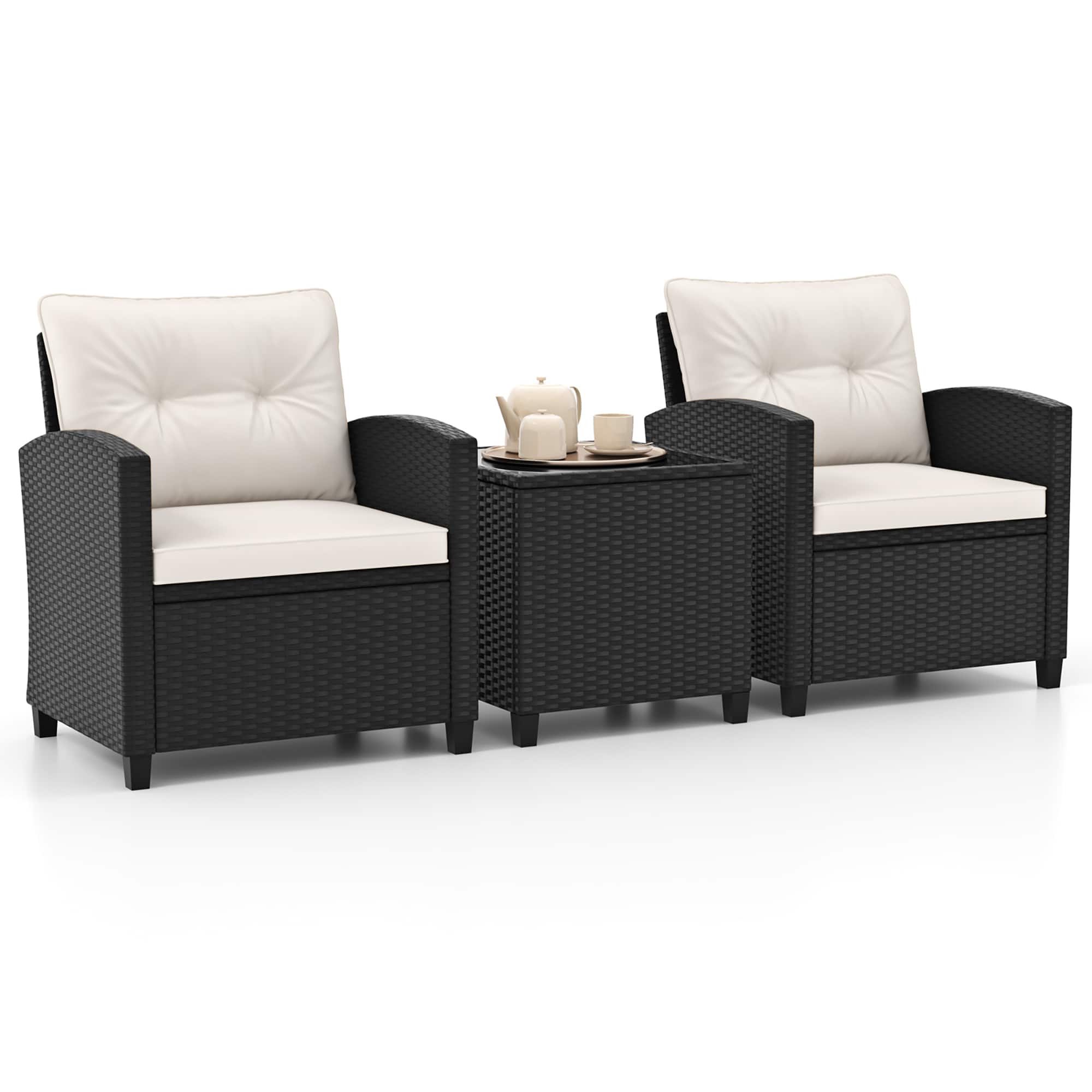 Gymax - 3 PCS Patio Furniture Set w/Tempered Glass Coffee Table Washable Cushions - White price history on PriceWatchPro