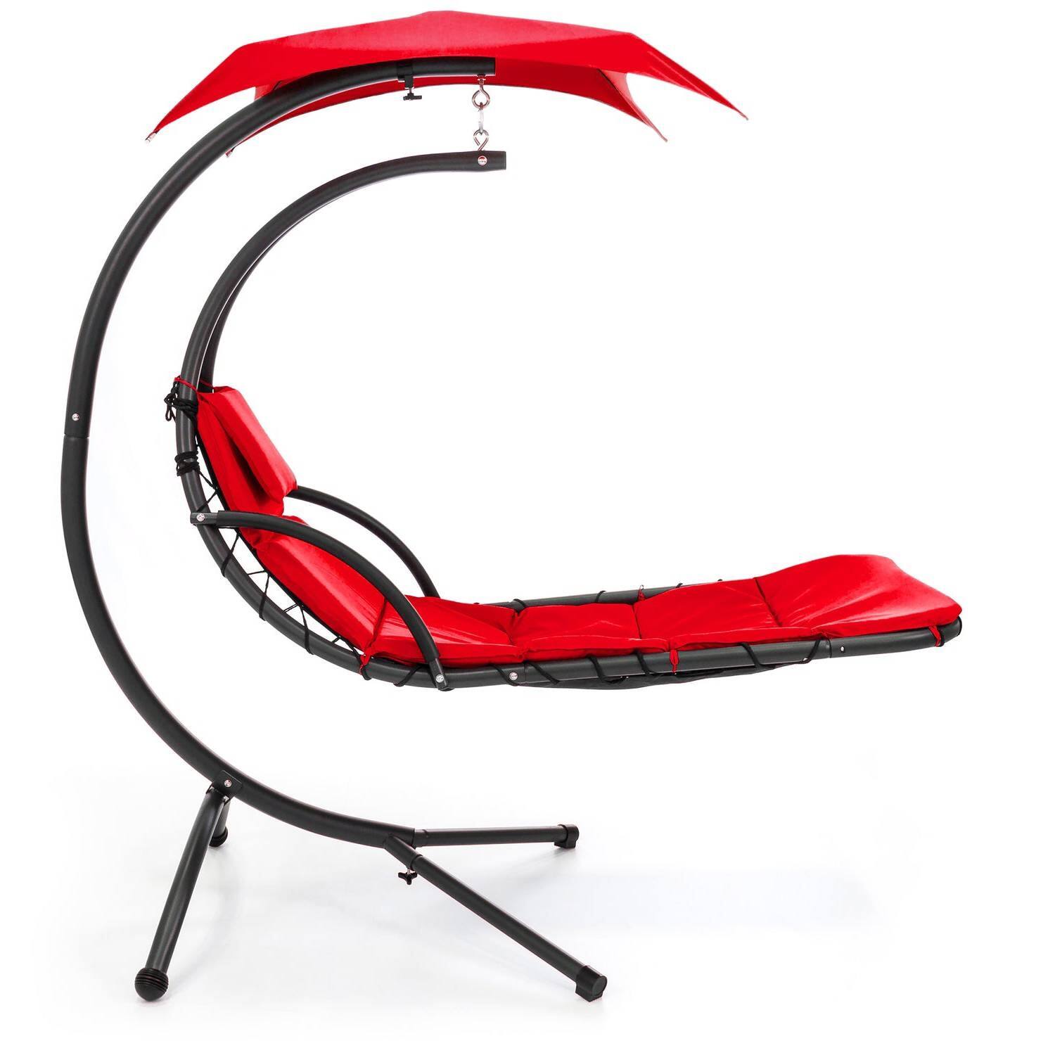 Front. Hivvago - Red Single Person Sturdy Modern Chaise Lounger Hammock Chair Porch Swing - Red.