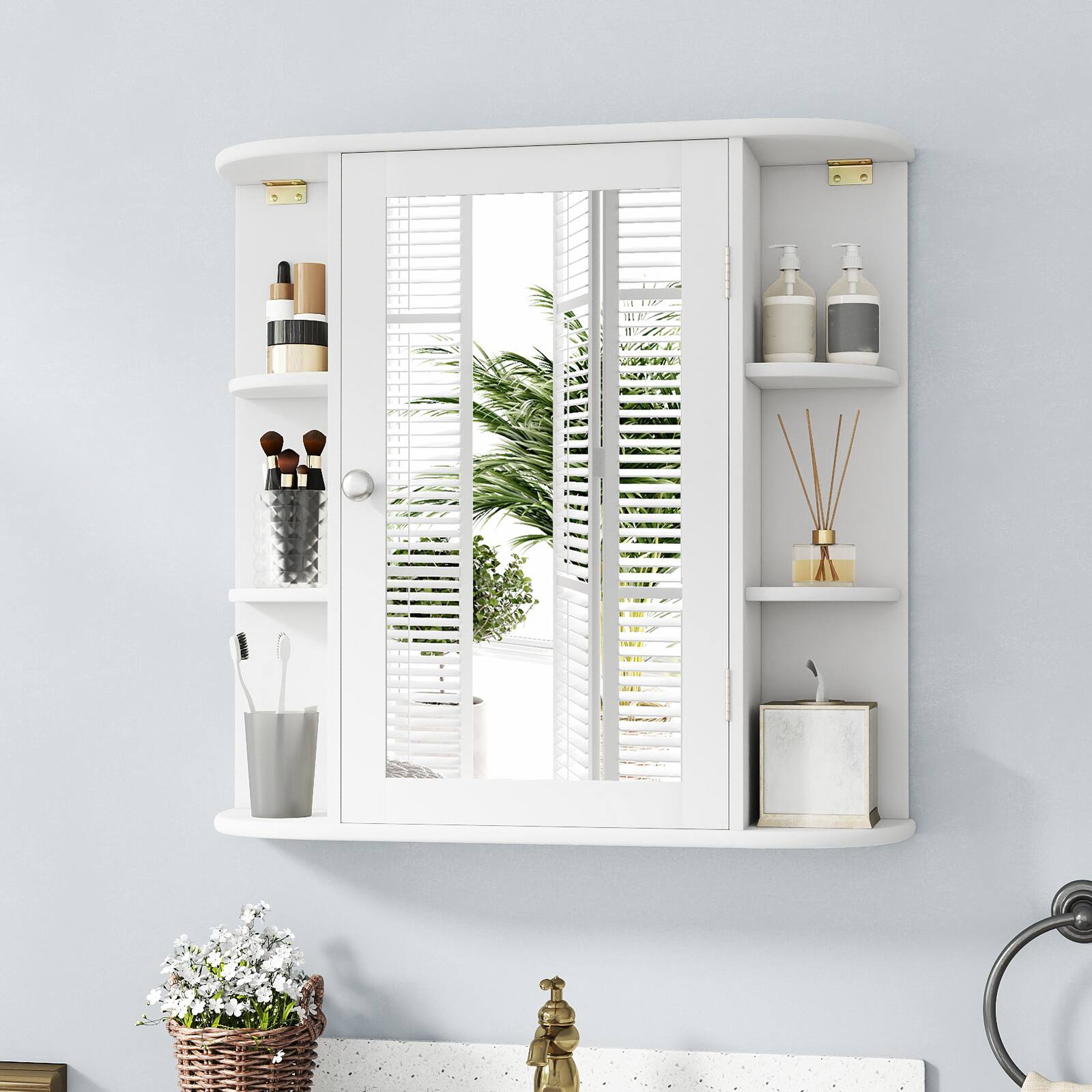 Alt View 1. Gymax - Gymax Bathroom White finish Multipurpose Mount Wall Surface Storage Cabinet Mirror - White.