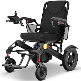 KERDOM - 2 in 1 Electric/Manual Wheelchair with Led Light + 1 Extra Removable Lithium Battery, Adjustable Back, 68lbs Foldable - Black